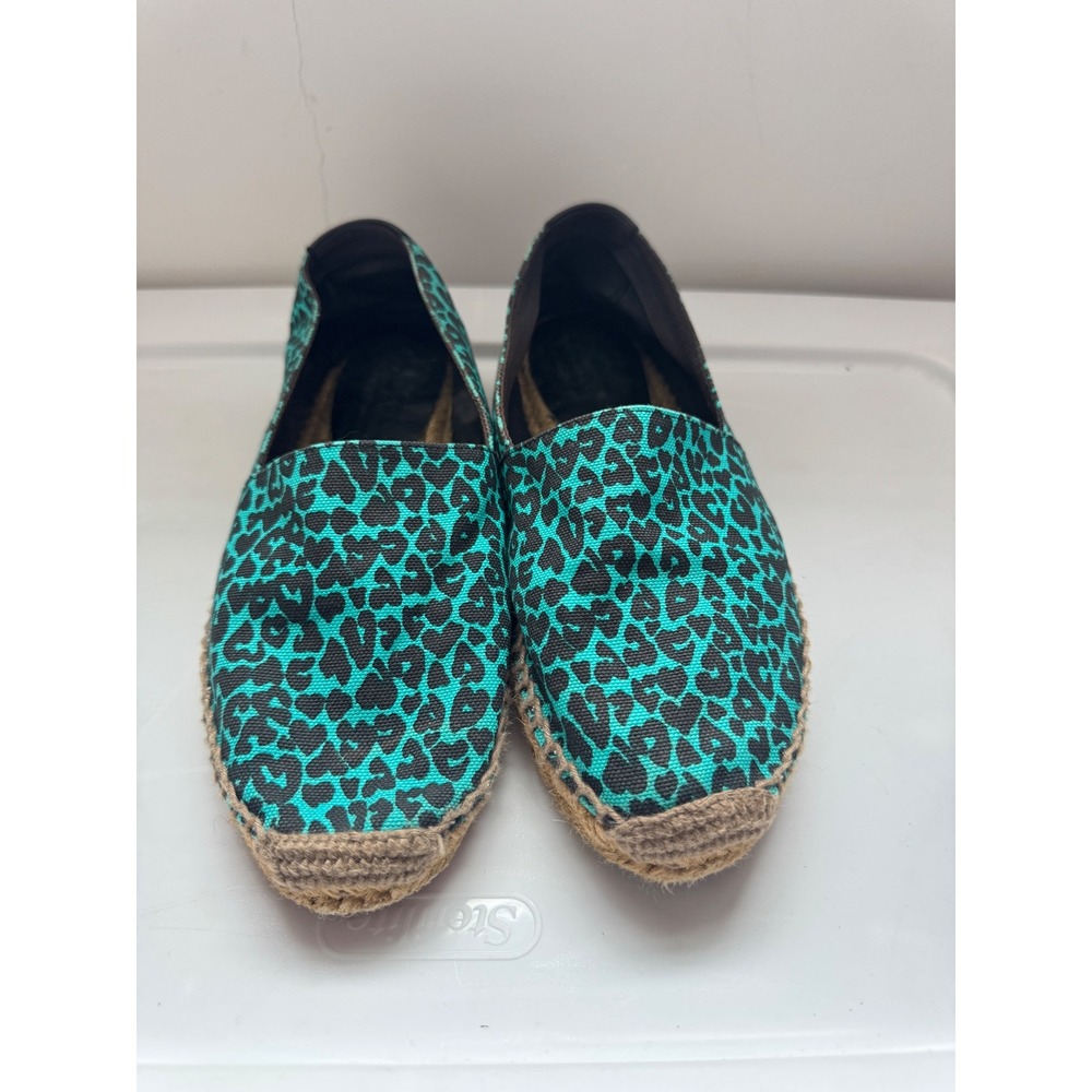Saint Laurent Turquoise Leopard Print Canvas Espadrilles Flats EU 38.5
